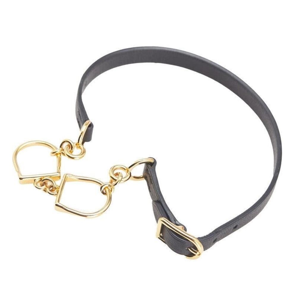 Hermes Etrier Double Tour Bracelet Leather Plated Black